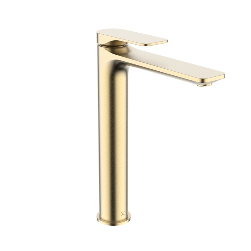 Product Cut out image of the Crosswater Fuse Brushed Brass Tall Basin Monobloc